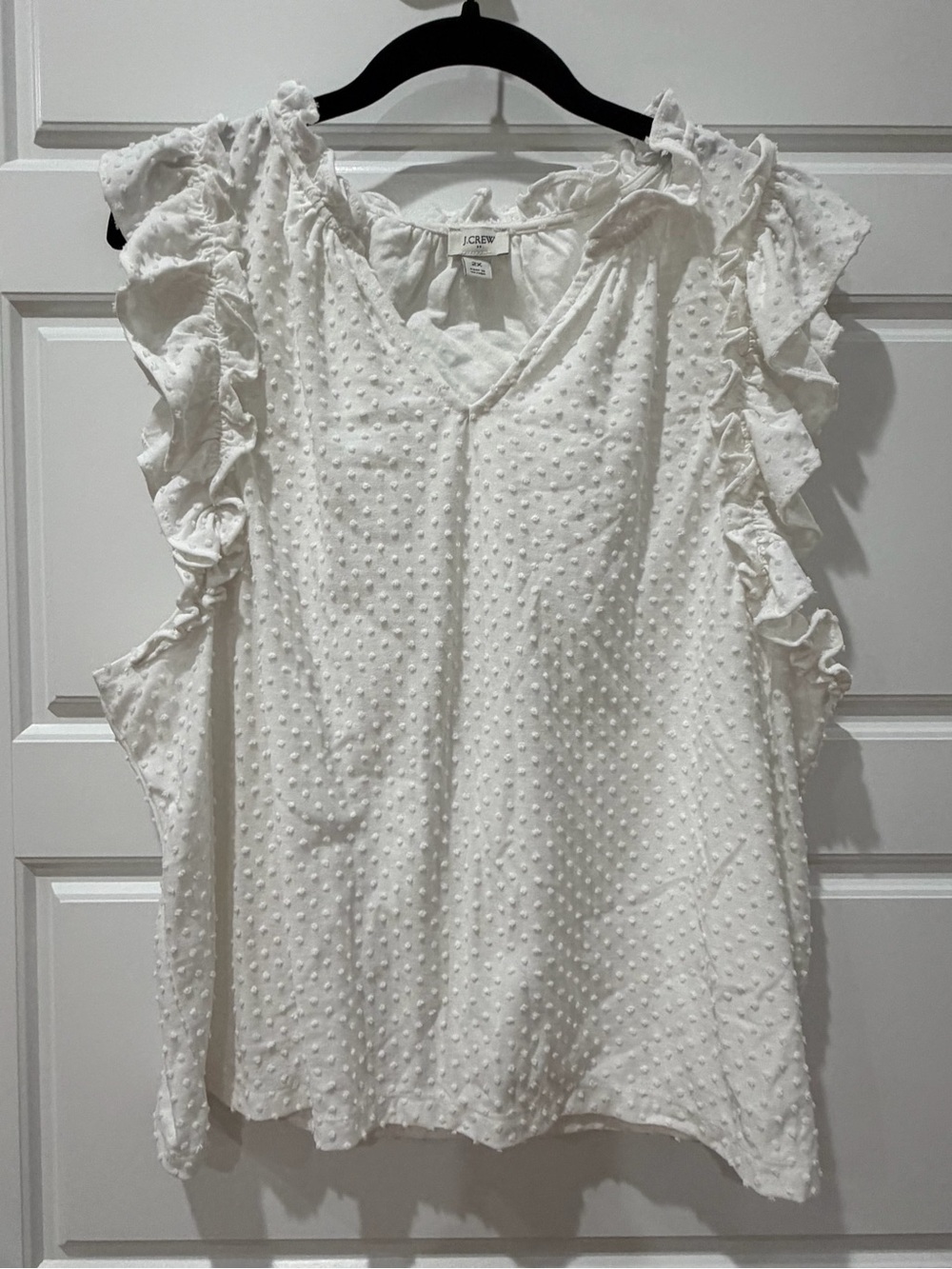 J. Crew White Swiss Dot Ruffle Sleeve V-Neck Blouse